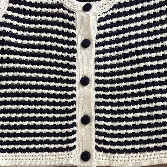 Joie Blue and White Striped V-Neck Sweater Vest - Picture 3 of 5